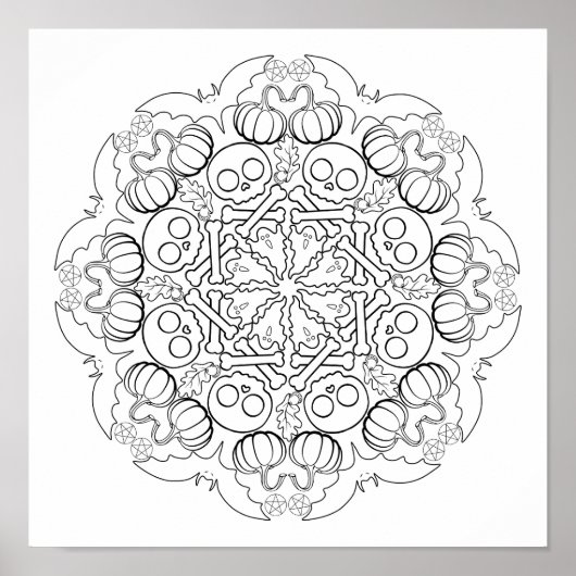 Poster Chauves-souris d'Halloween, fantômes, crânes et pl (Devant)