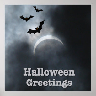 Poster Chauves-souris effrayantes d'Halloween dans l'écli