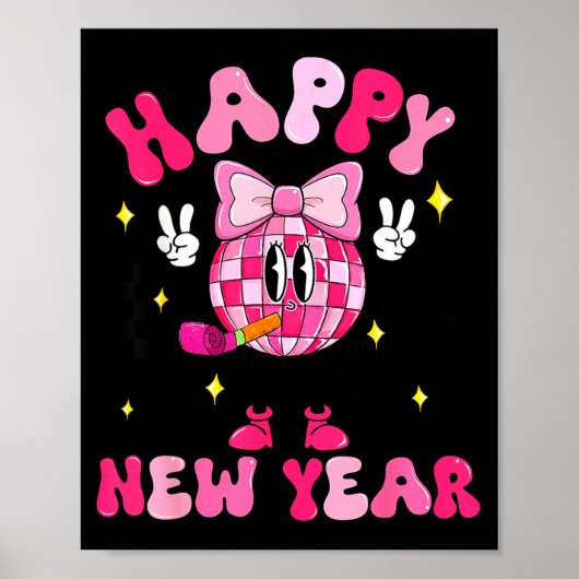 Poster Checkered Happy New Year 2026 Disco Ball New Year  (Devant)