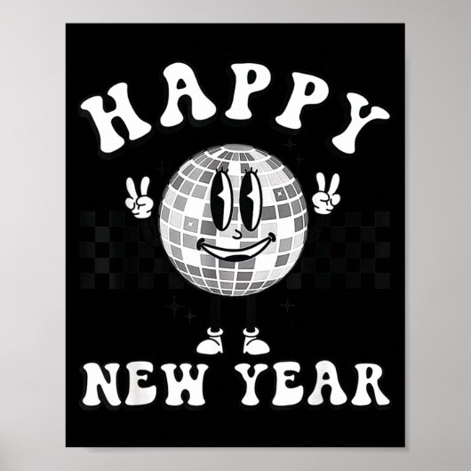 Poster Checkered Happy New Year 2026 Disco Ball New Year  (Devant)
