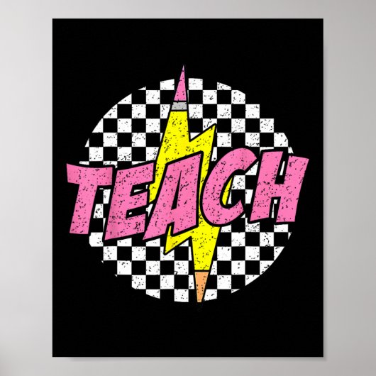 Poster Checkered Teach Pencil Lightning Bolt Back To Scho (Devant)