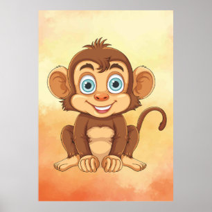 Poster Cheerful Baby Monkey - Baby Cartoon Art