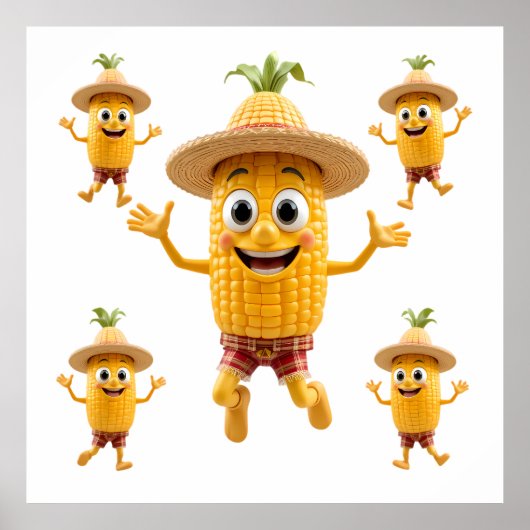 Poster Cheerful Corn Characters Celebrating Life (Devant)