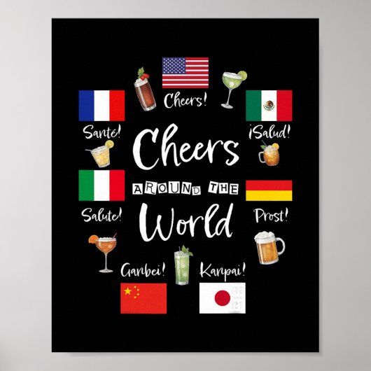 Poster Cheers Around The World Vacation Drinking Funny Dr (Devant)