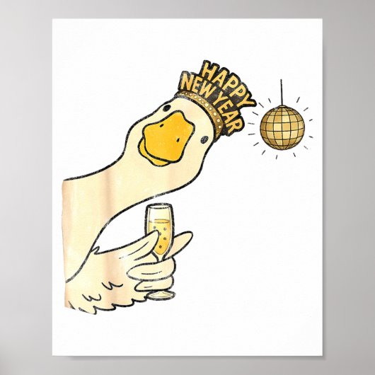 Poster Cheers Happy New Year 2026 Goose With Champagne Di (Devant)
