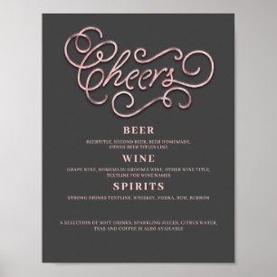 Poster Cheers Rose Gold Wedding Bar Sign
