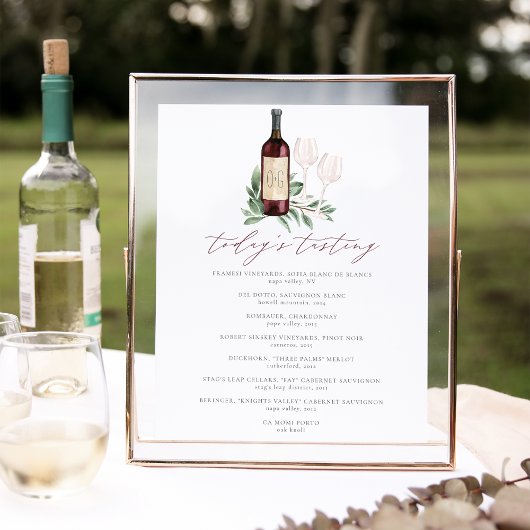 Poster Cheers to Love Wine Tasting Menu Sign