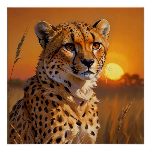 Poster Cheetah africain au coucher du soleil (Devant)