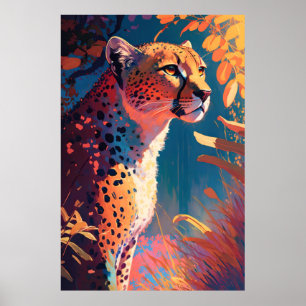 Poster Cheetah Animal Portrait Peinture Faune En Plein Ai