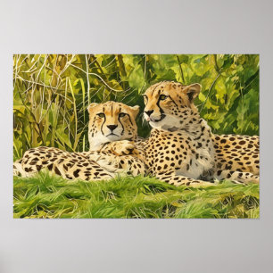 Poster Cheetah Companions - Repos dans la nature"