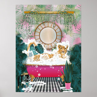 Poster Cheetah dans la baignoire, salle de bain animale a