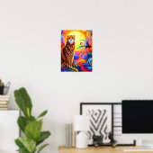 Poster Cheetah et Chouette d'Afrique avec soleil en perle (Bureau à domicile)