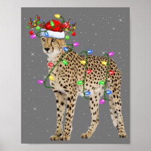 Poster Cheetah Lover Xmas Lighting Père Noël Cheetah Chri