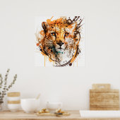Poster Cheetah Portrait Animal Peinture Faune Extérieur (Cuisine)