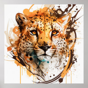 Poster Cheetah Portrait Animal Peinture Faune Extérieur