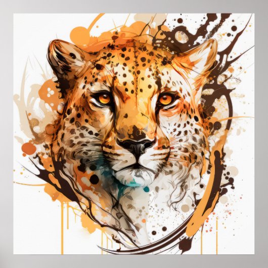 Poster Cheetah Portrait Animal Peinture Faune Extérieur (Devant)