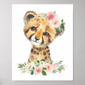 Poster Cheetah, Safari, Fleurs roses, Pépinière (Devant)