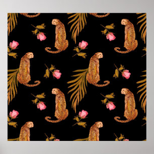 Poster Cheetahs romantiques : aquarelle motif sans coutur