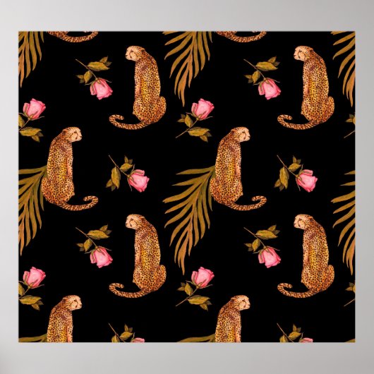 Poster Cheetahs romantiques : aquarelle motif sans coutur (Devant)