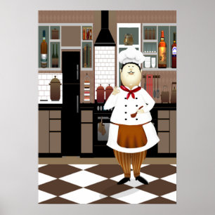 Poster Chef amusant avec grand Casquette en cuisine