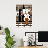 Poster Chef amusant avec grand Casquette en cuisine (Bureau à domicile)