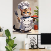 Poster Chef Calico Kitten avec Cuisson à la fourchette (Bureau à domicile)