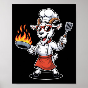 Poster Chef Chèvre Drôle Avec Poêle Et Spatule Bbq