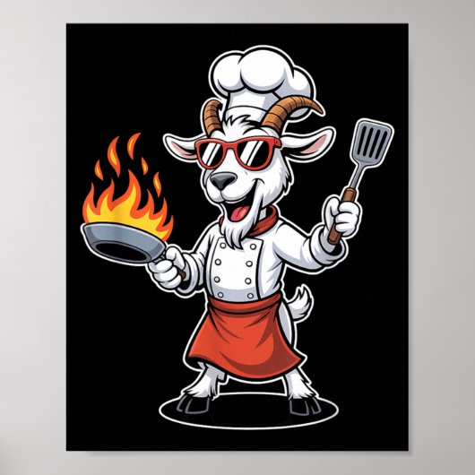 Poster Chef Chèvre Drôle Avec Poêle Et Spatule Bbq (Devant)