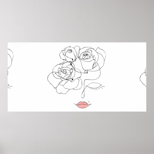 Poster Chef De Fleurs Art, Line Art Femme Avec Fleurs, (Devant)