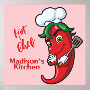 Poster Chef de poivron hot texte personnalisé