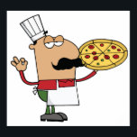 Poster Chef pizza italienne<br><div class="desc">Un pizzaiolo italien tenant une pizza. Ce design semble vraiment efficace sur ces Poster</div>