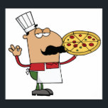 Poster Chef pizza italienne<br><div class="desc">Un pizzaiolo italien tenant une pizza. Ce design semble vraiment efficace sur ces Poster</div>