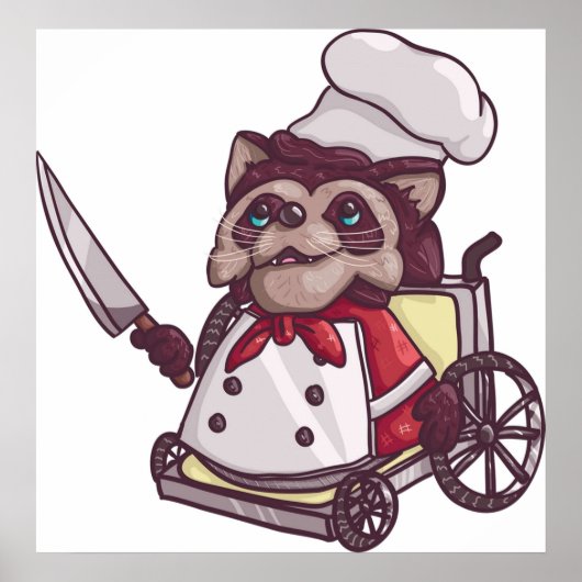 Poster Chef raccoon en fauteuil roulant trop cuit (Devant)