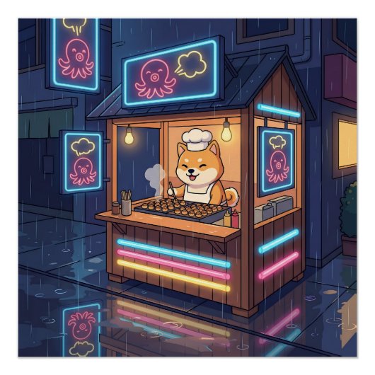 Poster Chef Shiba's Neon Takoyaki Stand (Devant)