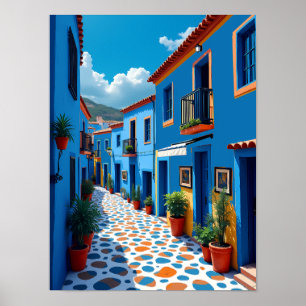 Poster Chefchaouen Marocain Blue City - Voyage animé