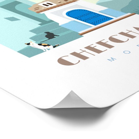 Poster Chefchaouen ville Maroc Skyline (Coin)