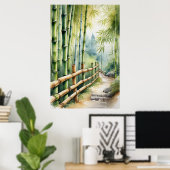 Poster Chemin de clôture en bois au milieu du bambou (Bureau à domicile)