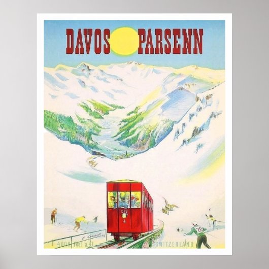 Poster Chemin de fer Davos Parsenn, train rouge, voyage v (Devant)