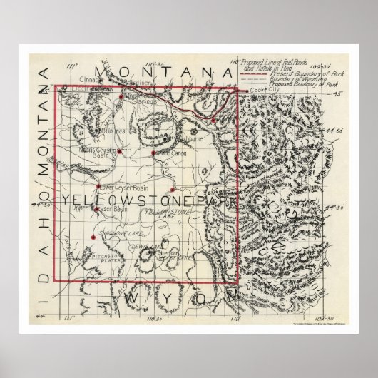 Poster Chemin de fer de Yellowstone et carte d'hôtel 1900 (Devant)