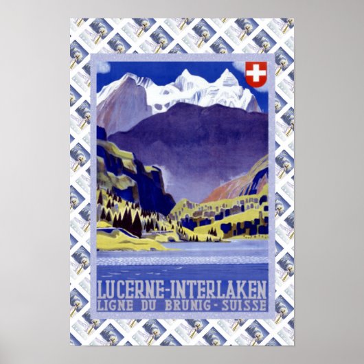 Poster Chemin de fer vintage Luzern Interlaken Brunig (Devant)