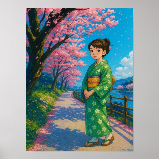 Poster Chemin de fleurs au printemps - Japonais Kimono Gi (Devant)