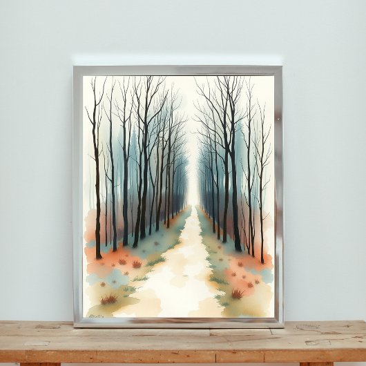 Poster Chemin de forêt d'hiver enchâssé