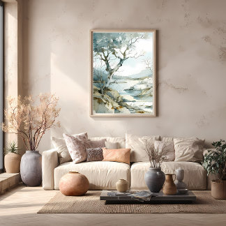 Poster Chemin de la falaise hivernale avec arbres nus