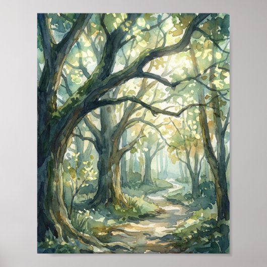 Poster Chemin de la Forêt Enchantée Peinture à l'aquarell (Devant)