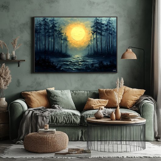 Poster Chemin de la forêt sur la Lune Serene avec Pleine 