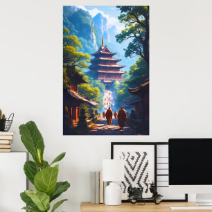 Poster Chemin de la pagode mystique au lever du soleil