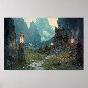 Poster Chemin de pierre serpentant à travers la vallée sa