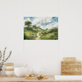 Poster Chemin d'enroulement aquarelle à travers le pré (Cuisine)