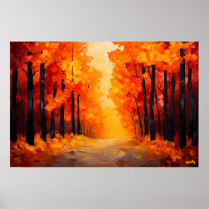 Poster Chemin forestier automnal fauve sur toile – Paysag