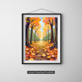 Poster Chemin forestier d'automne doré Feuillage aquarell